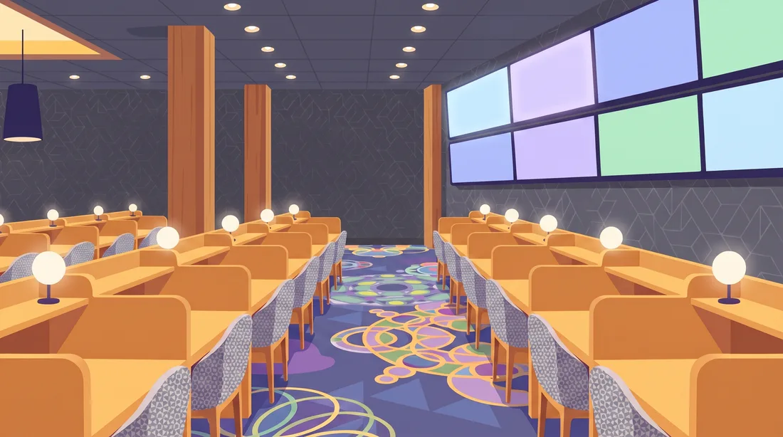 Empty simulcast theatre at Playtime Casino Hanover
